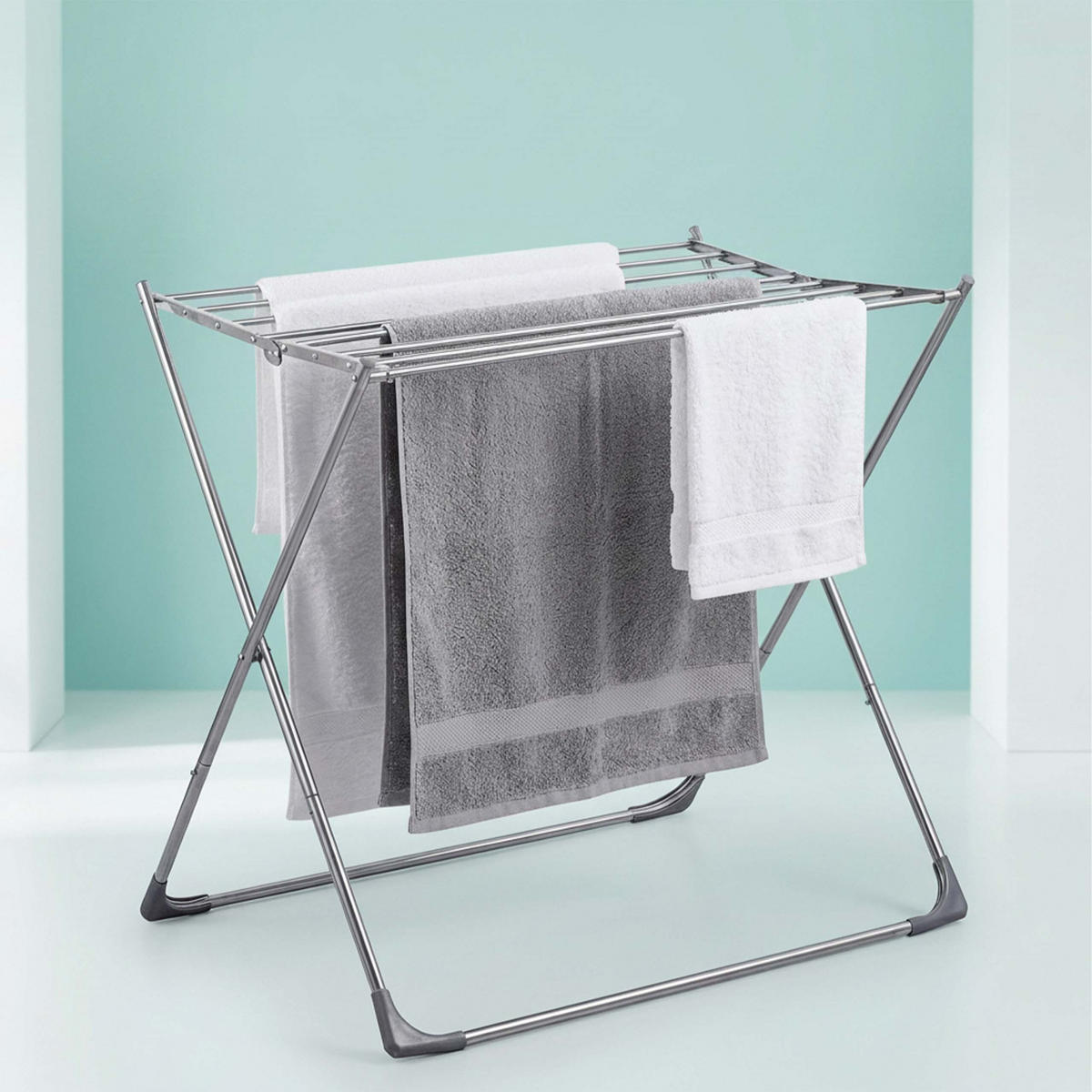 SUŠIAK na prádlo - strieborná, kov/plast (86/77/57cm) - Relaxdays