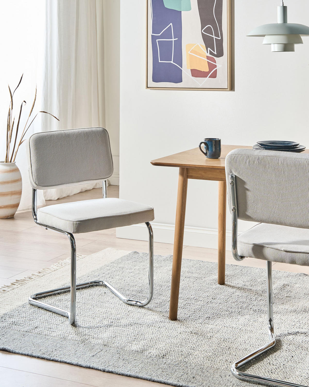 ESSZIMMERSTUHL 2er-Set Cremeweiß Irwin - Silberfarben/Weiß, Textil (50/85/53cm) - Beliani