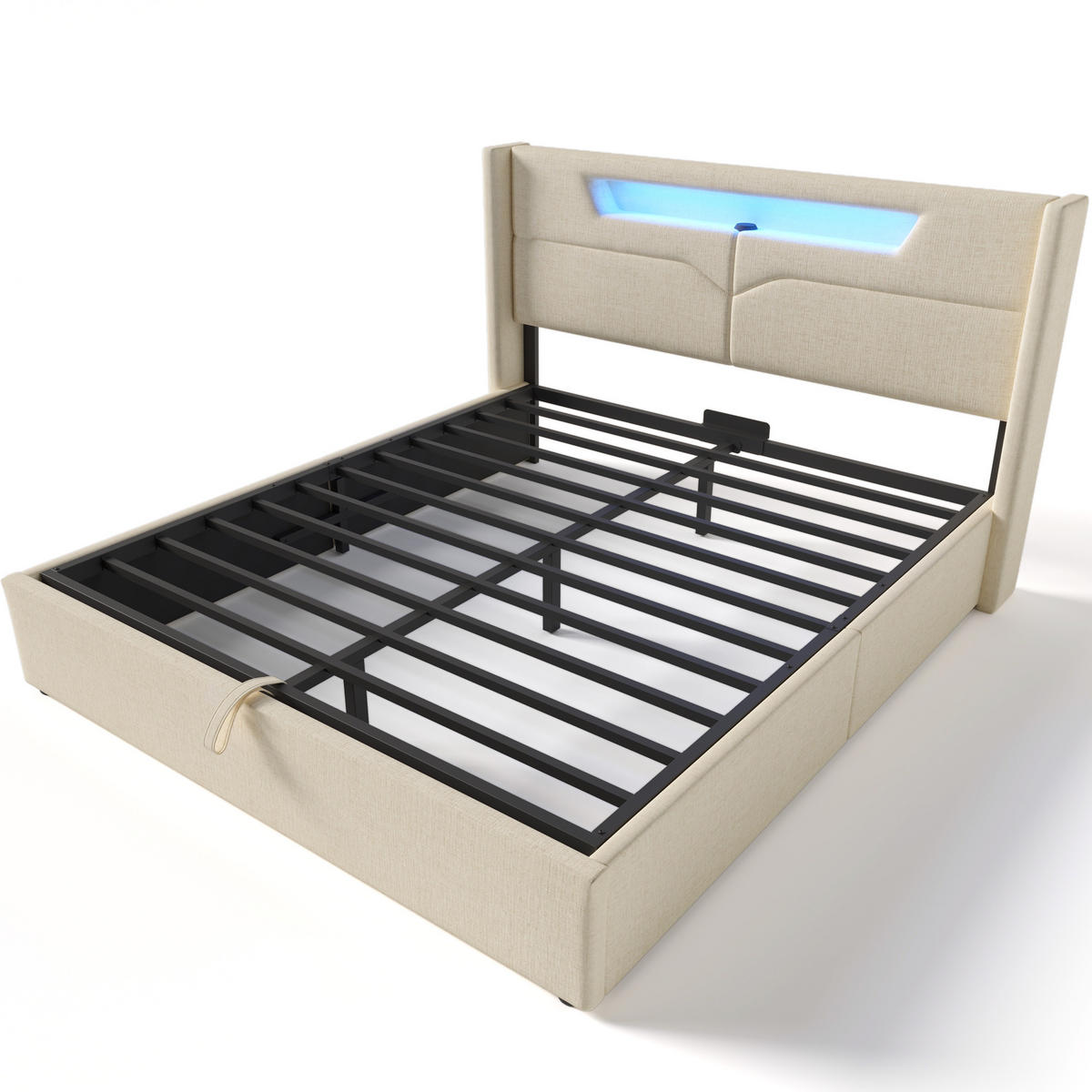 POLSTERBETT 140/200 cm mit LED-Beleuchtung, Bettkasten und USB/Type-C in Beige - Beige, Textil (140/200cm) - BEAOK