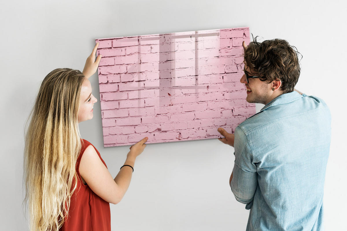 MAGNETTAFEL 100x70 Ziegelmauer - Pink, Glas (100/70/0.4cm) - TULUP