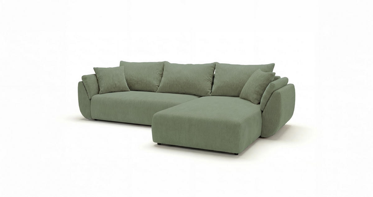 ROHOVÁ pohovka SYDNEY pravá světle zelená manšestr Poso 47 - funkce spaní, úložný prostor - světle zelená, textil (280/175cm) - Cornero