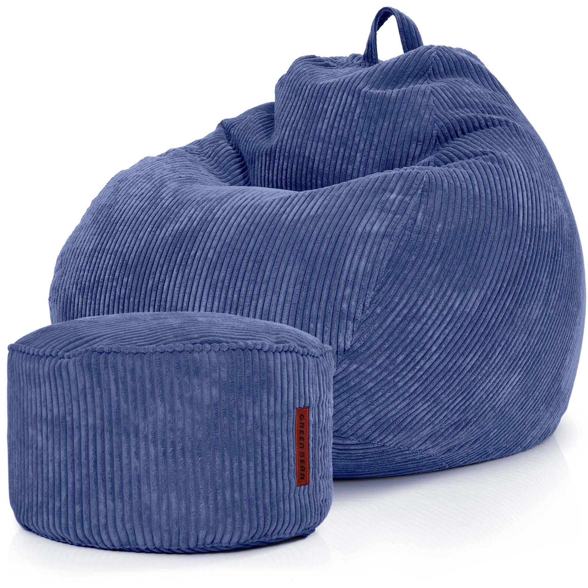 XXL-SITZSACK 2er Set + Pouf - Cordstoff - Dunkelblau, Textil (90/110/90cm) - Green Bean