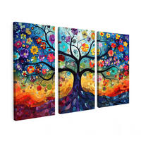 OBRAZ NA PLÁTNĚ 3dílná sada Barevné - Strom života - Květiny - Abstraktní 150x100 cm - modrá, textil (150/100cm) - MuchoWow