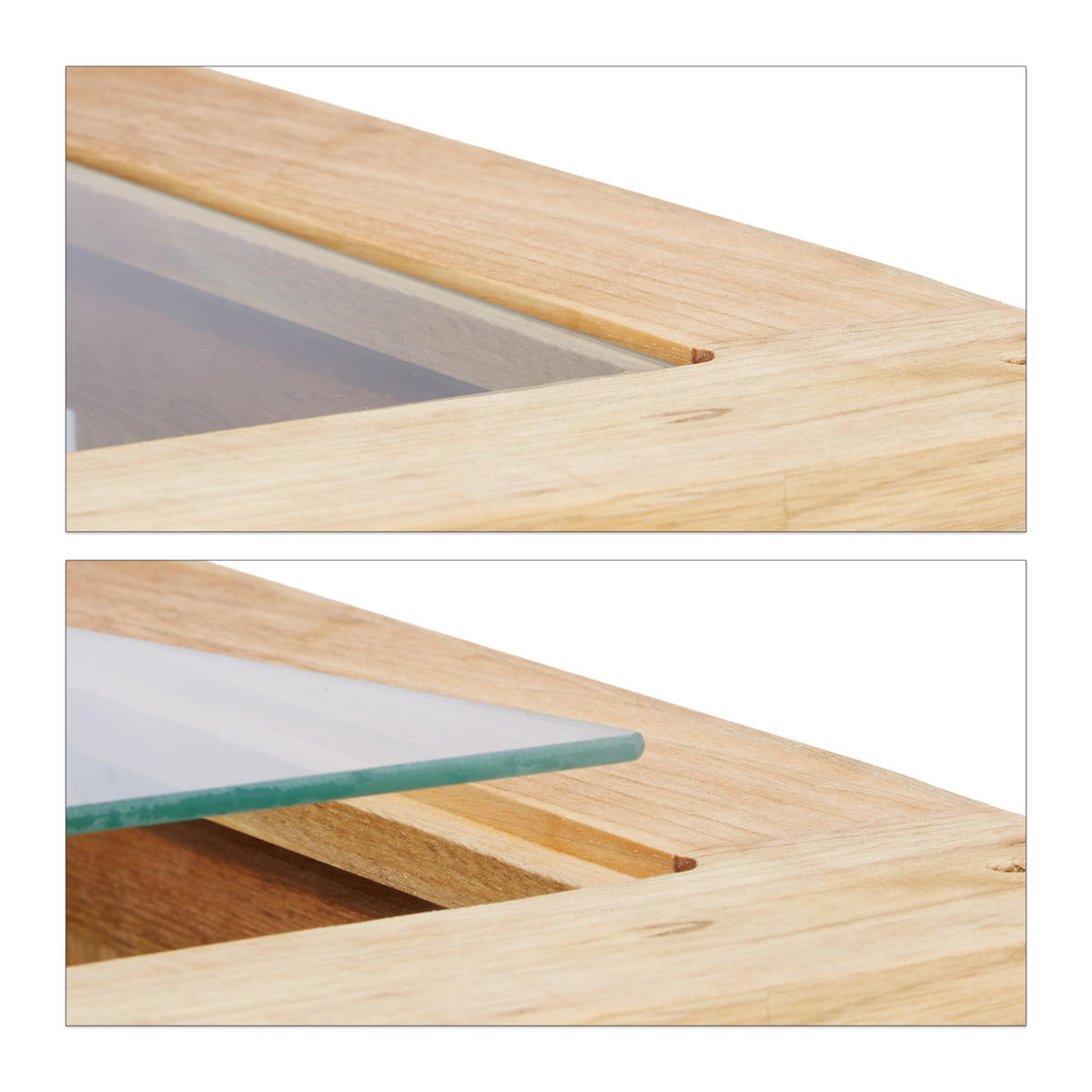 BEISTELLTISCH - Hellbraun, Glas/Holz (34/34/34cm) - Relaxdays