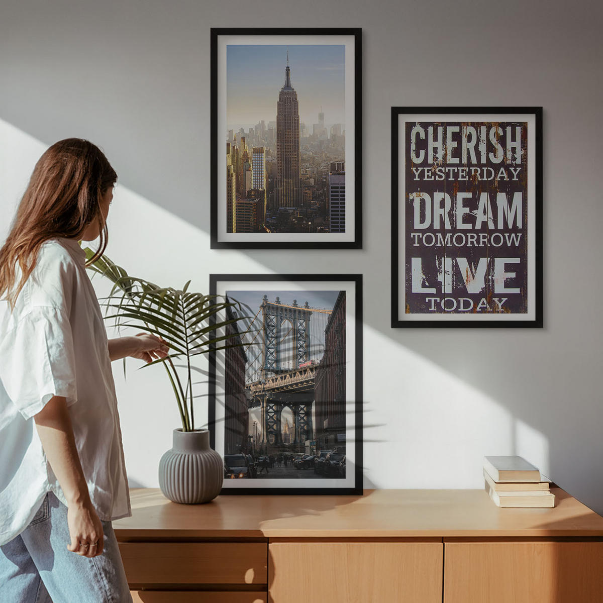 WANDBILDER 3er-Set - 40x60 cm Schwarzer Rahmen - Zitat über New Yorker Landschaften - Schwarz, Kunststoff (40/60cm) - ArtPrintCave