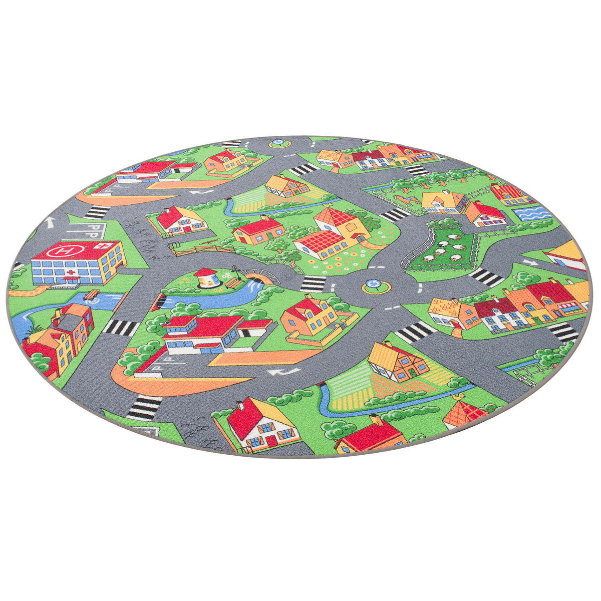 KINDER SPIEL TEPPICH LITTLE VILLAGE RUND - Multicolor, Textil (100/100cm) - Snapstyle