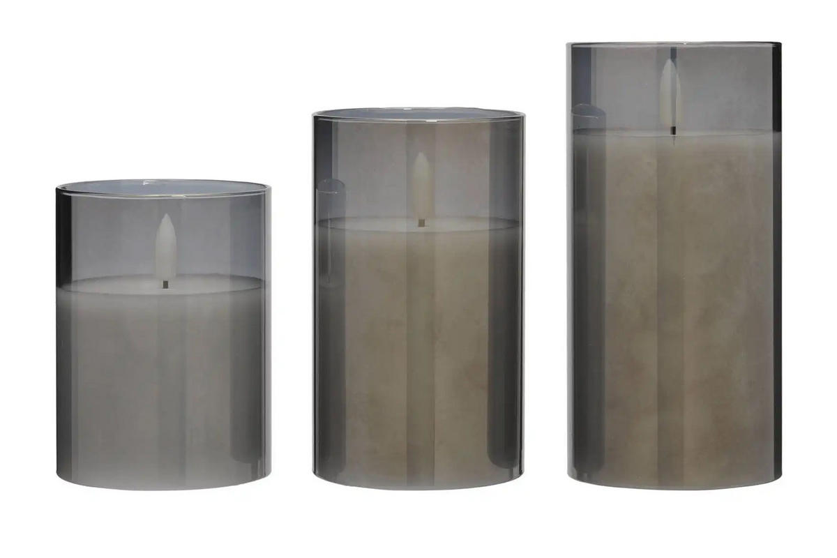 LED-KERZENSET, Glas, Grau - Grau, Glas (7.5/7.5/15cm) - dasmöbelwerk