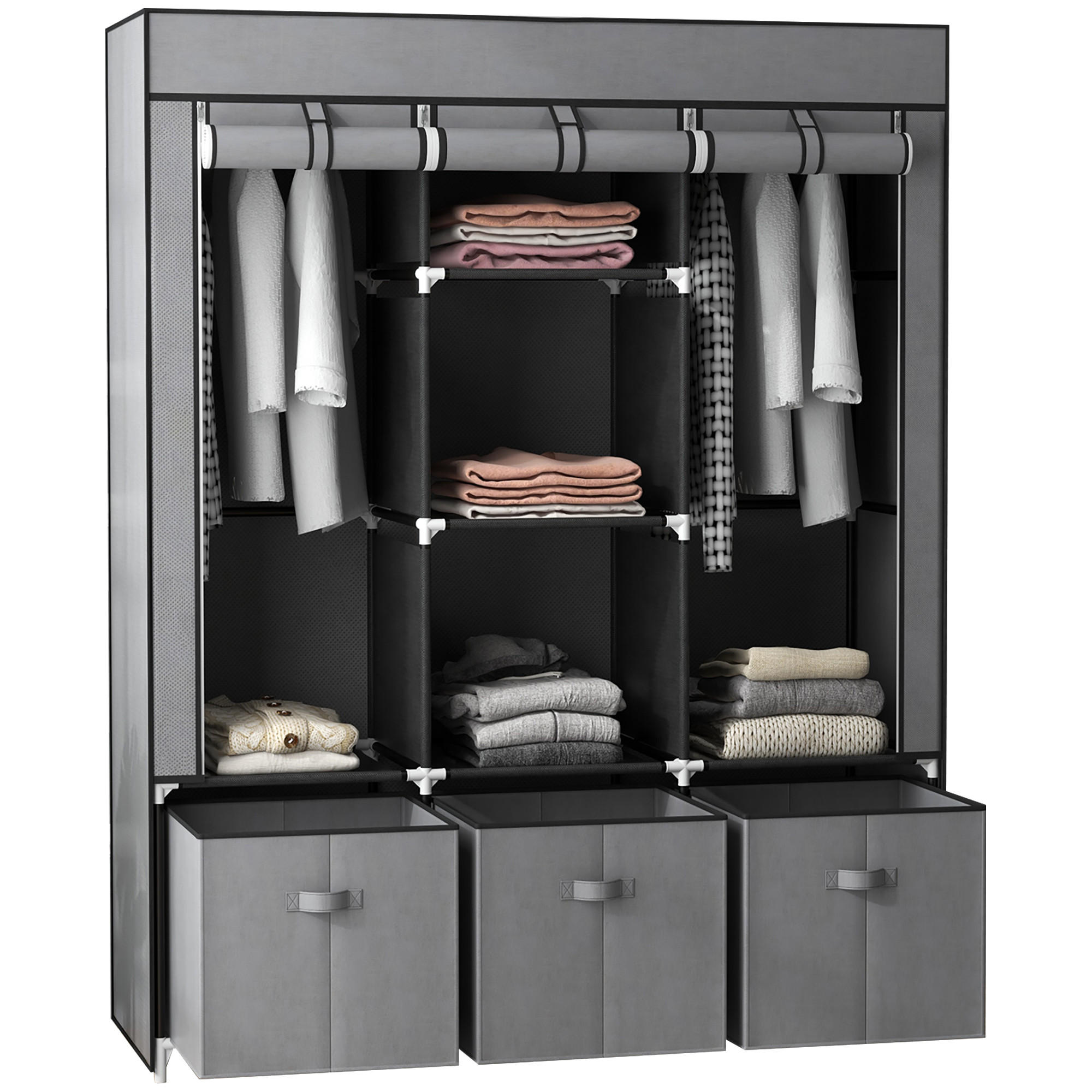 STOFFSCHRANK, Kleiderschrank, Dunkelgrau - Dunkelgrau, Kunststoff/Metall (43/162.5/125cm) - HOMCOM