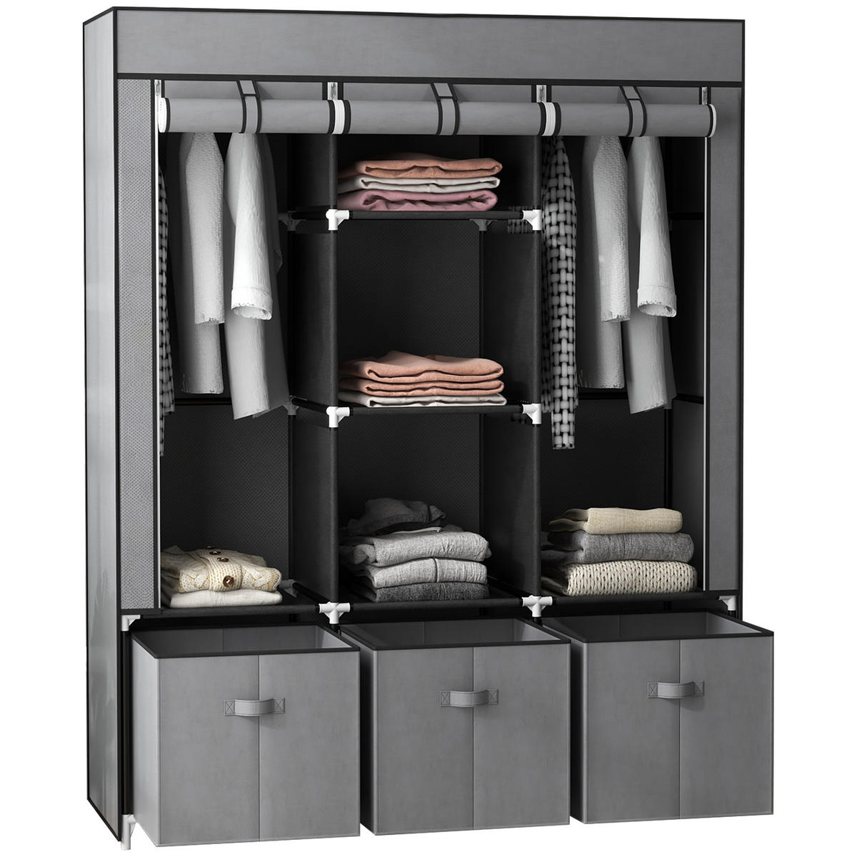 STOFFSCHRANK, Kleiderschrank, Dunkelgrau - Dunkelgrau, Kunststoff/Metall (43/162.5/125cm) - HOMCOM