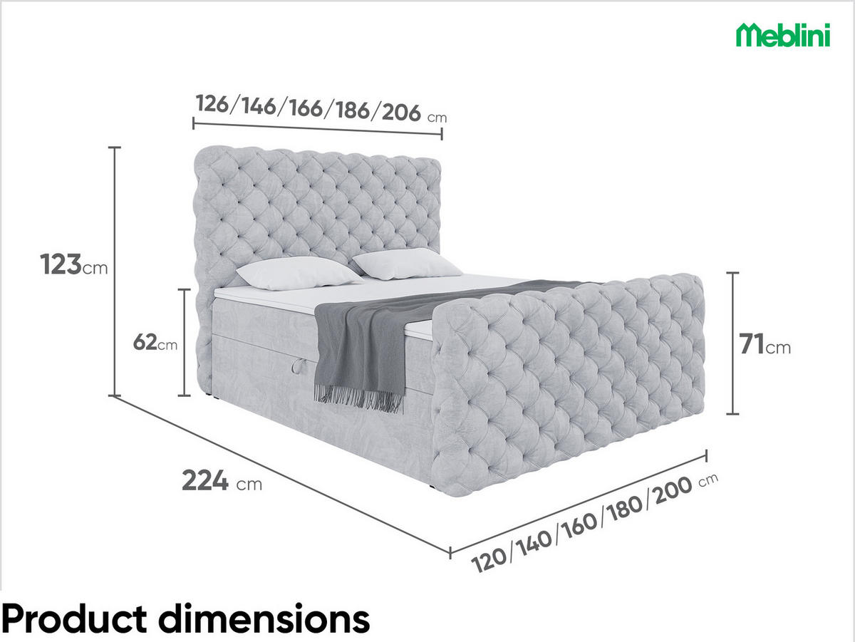 BOXBETT Duke - Hellgrau/Schwarz, Holzwerkstoff/Textil (120/200cm) - Meblini