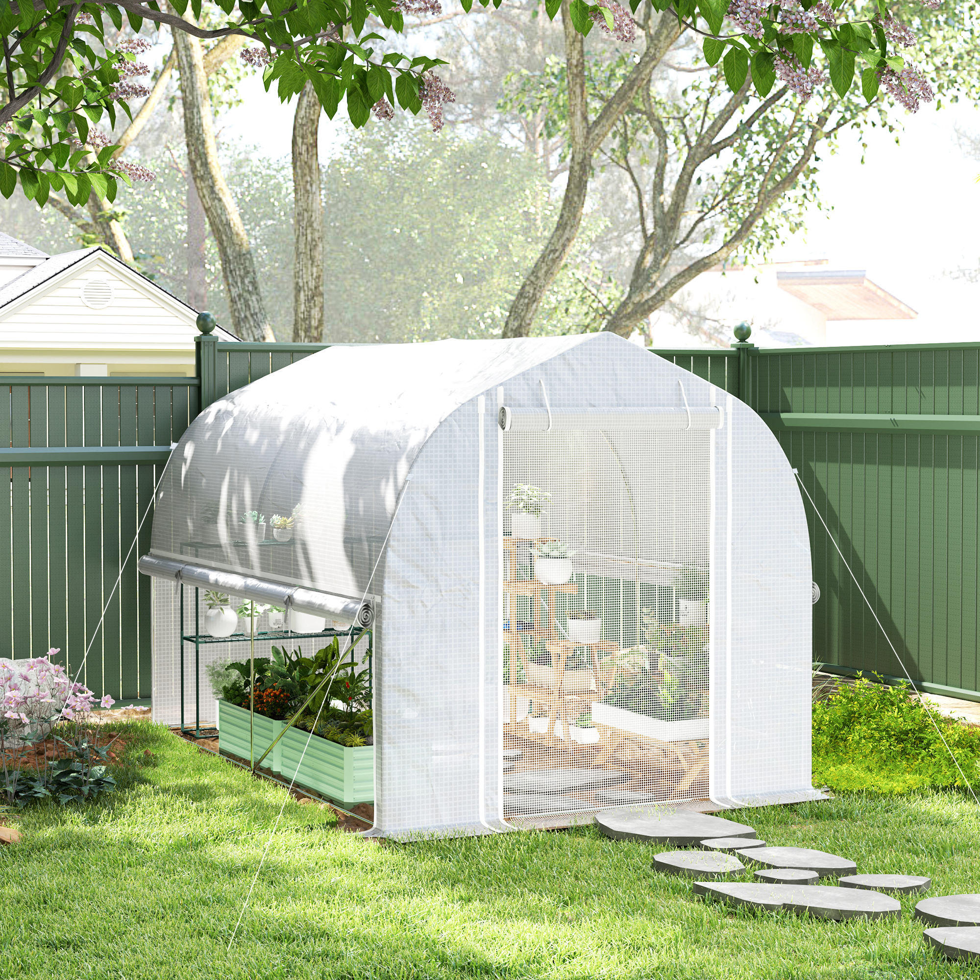 GEWÄCHSHAUS, 300L x 200B x 200H cm - Weiß, Kunststoff/Metall (200/200/300cm) - Outsunny