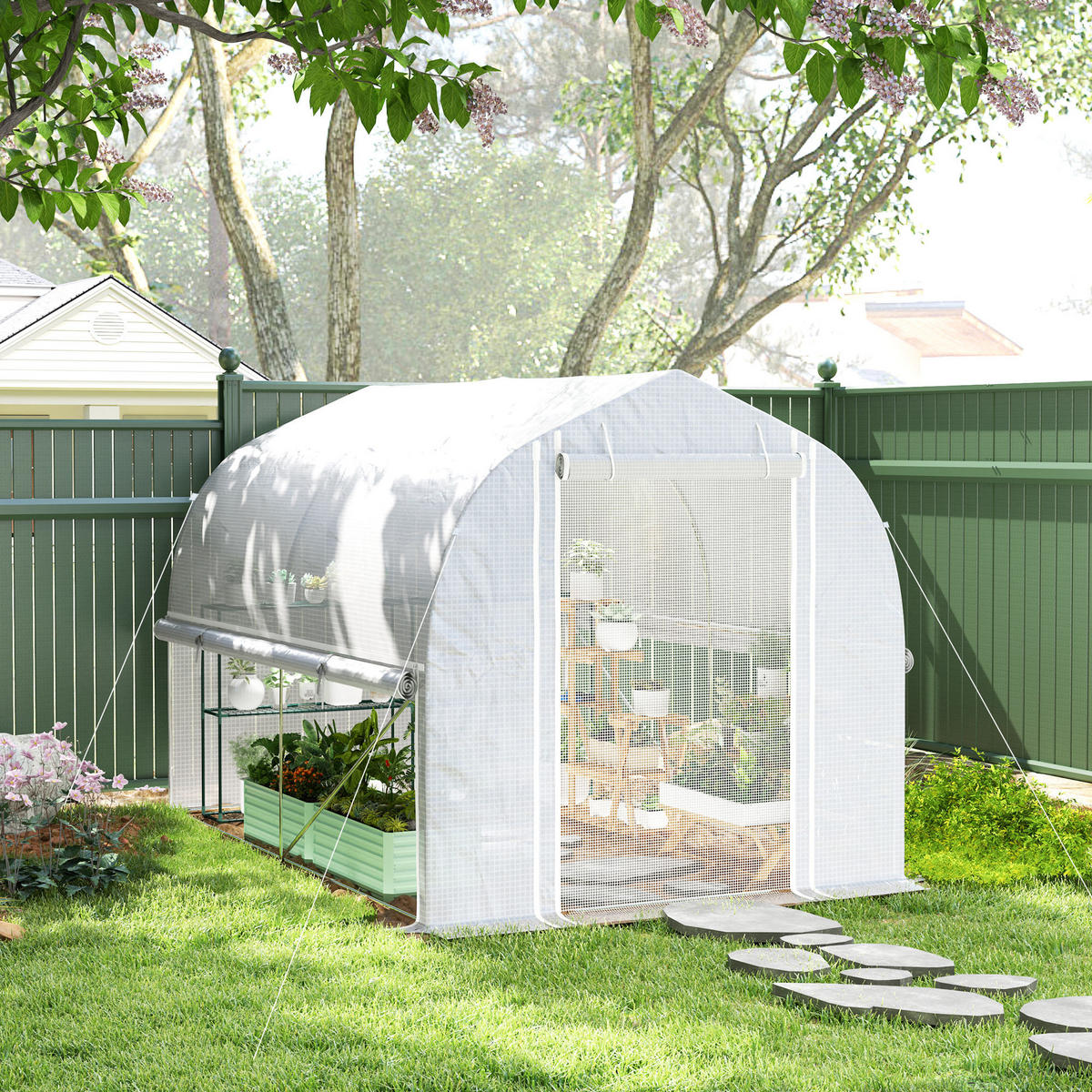 GEWÄCHSHAUS, 300L x 200B x 200H cm - Weiß, Kunststoff/Metall (200/200/300cm) - Outsunny