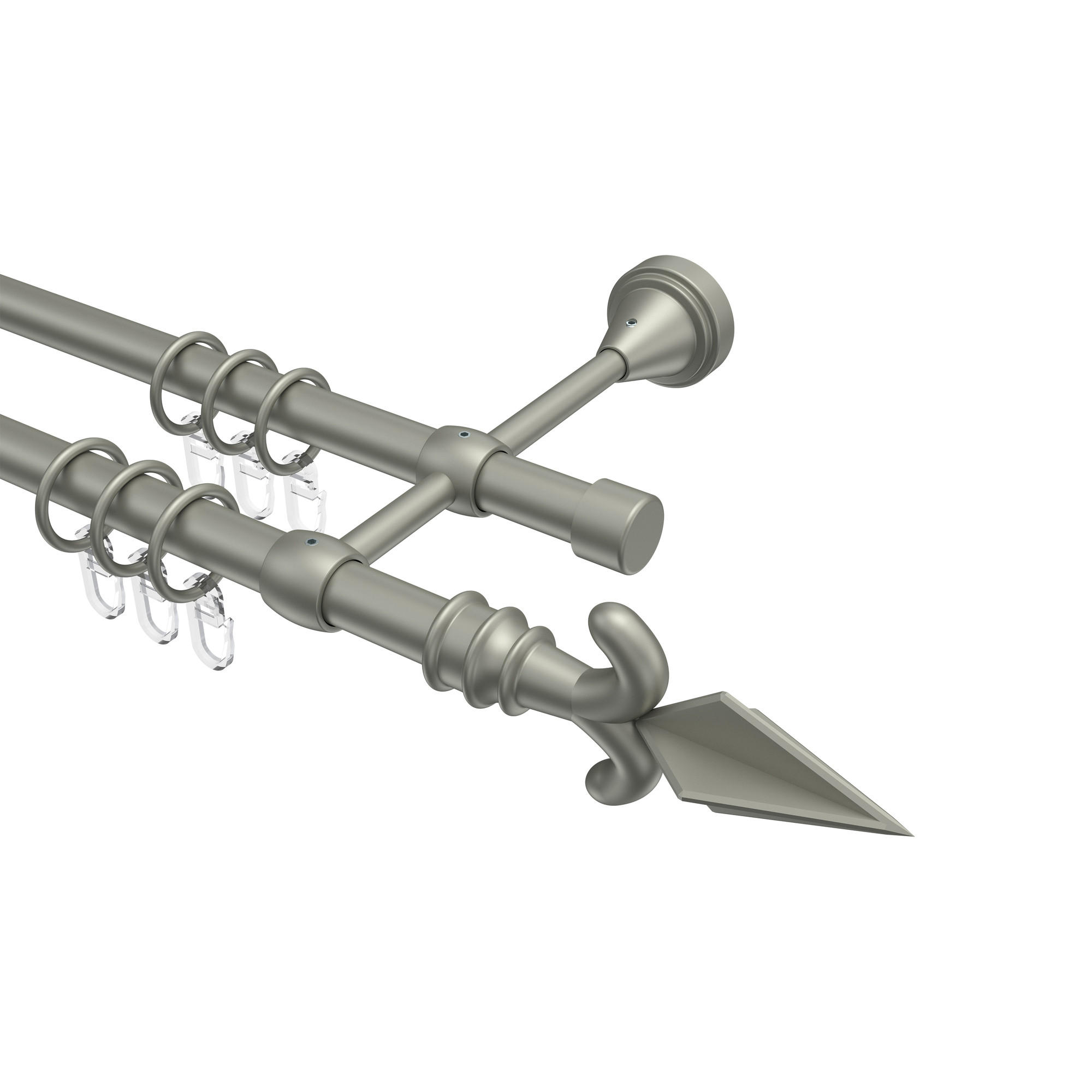 GARDINENSTANGE Primus Matteo 360 cm (geteilt in 2 x 180 cm), 2-läufig, 16 mm Ø Chrom matt - Chromfarben/Nickelfarben, Metall (360cm) - INTERDECO