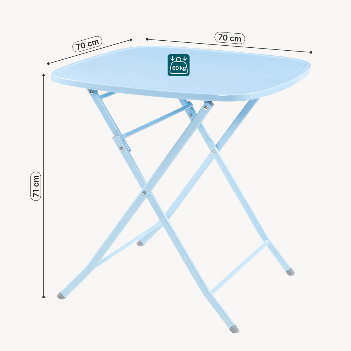 GARTENKLAPPTISCH Sande - Hellblau, Metall (70/70/71cm) - [en.casa]
