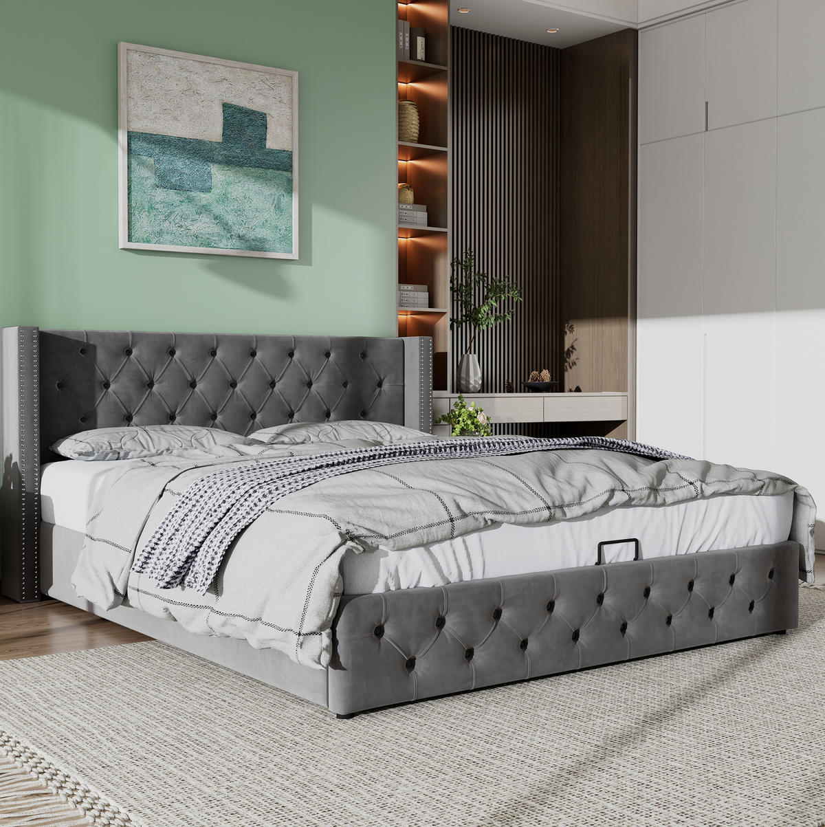 POLSTERBETT mit Bettkasten 180x200 cm Samt Grey - Grau, Metall (180/200cm) - Meubliv