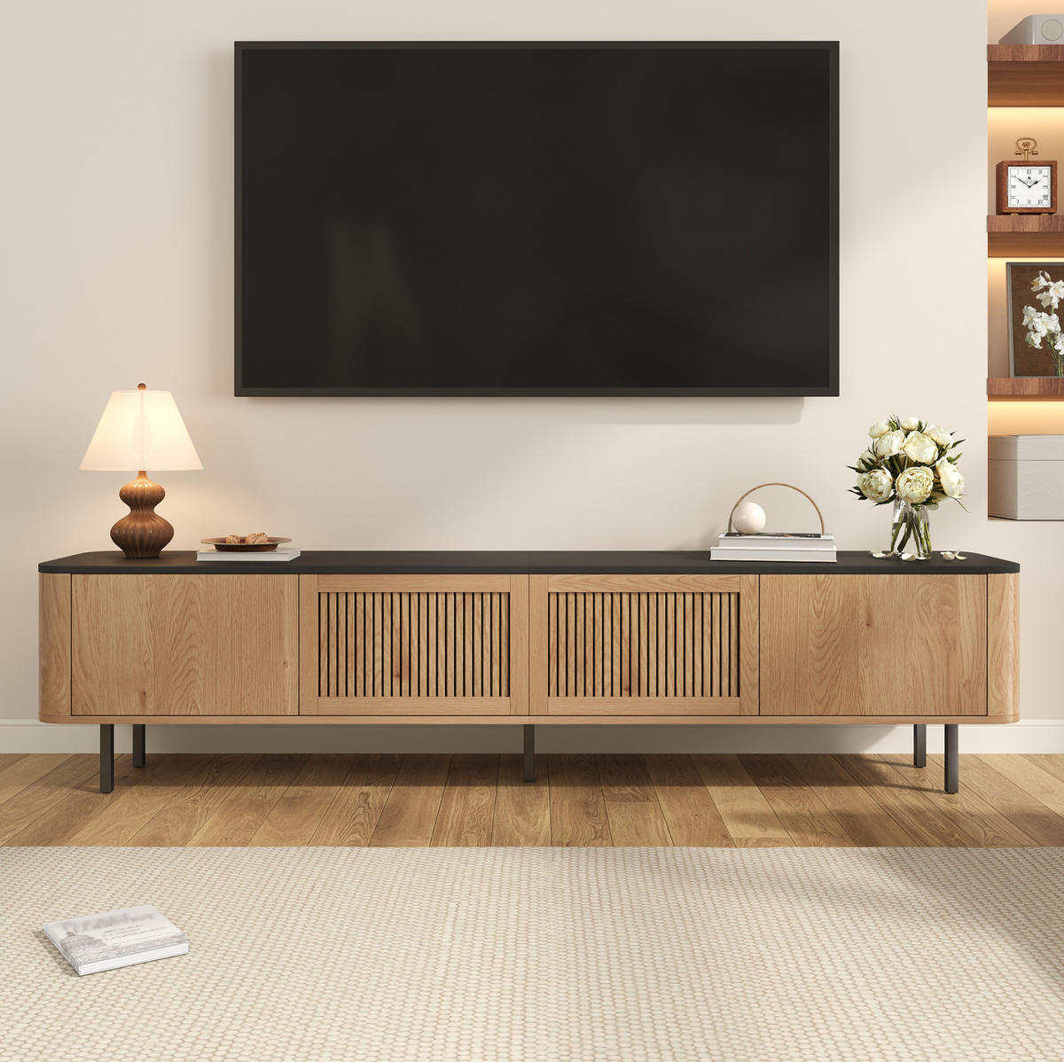 TV-SCHRANK 190/35/45 cm mit Gittertüren und viel Stauraum, Eichefarben - Braun, Holzwerkstoff (190/45/35cm) - Redom
