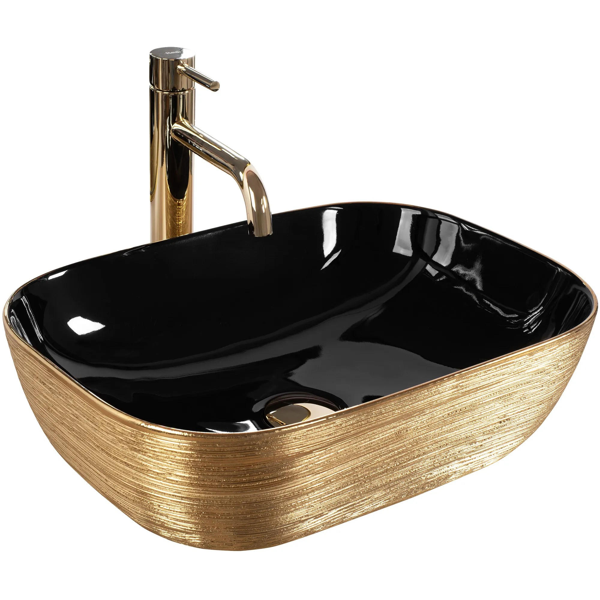 AUFSATZWASCHBECKEN BELINDA BLACK BRUSH GOLD 46,5/33,5/13,5 cm - Goldfarben, Keramik (46.5/13.5/33.5cm) - REA