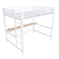 HOCHBETT 140/200 cm DE-03444, mit LED-Beleuchtung, USB-Ladestation und Schreibtisch, in Weiß - Weiß, Holzwerkstoff/Metall (140/200cm) - ComfortXL
