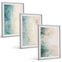 BILDER SET 3er Set - 40x60 cm Silberner Rahmen - Minimalismus auf Aquarellleinwand - Silberfarben, Kunststoff (40/60cm) - TULUP