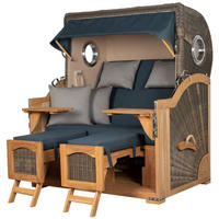 STRANDKORB Komplettset: Ammersee Grande XL Teak Bullauge - PE grau - Modell 593 - Grau, Holz/Kunststoff (142/165/95cm) - bene living