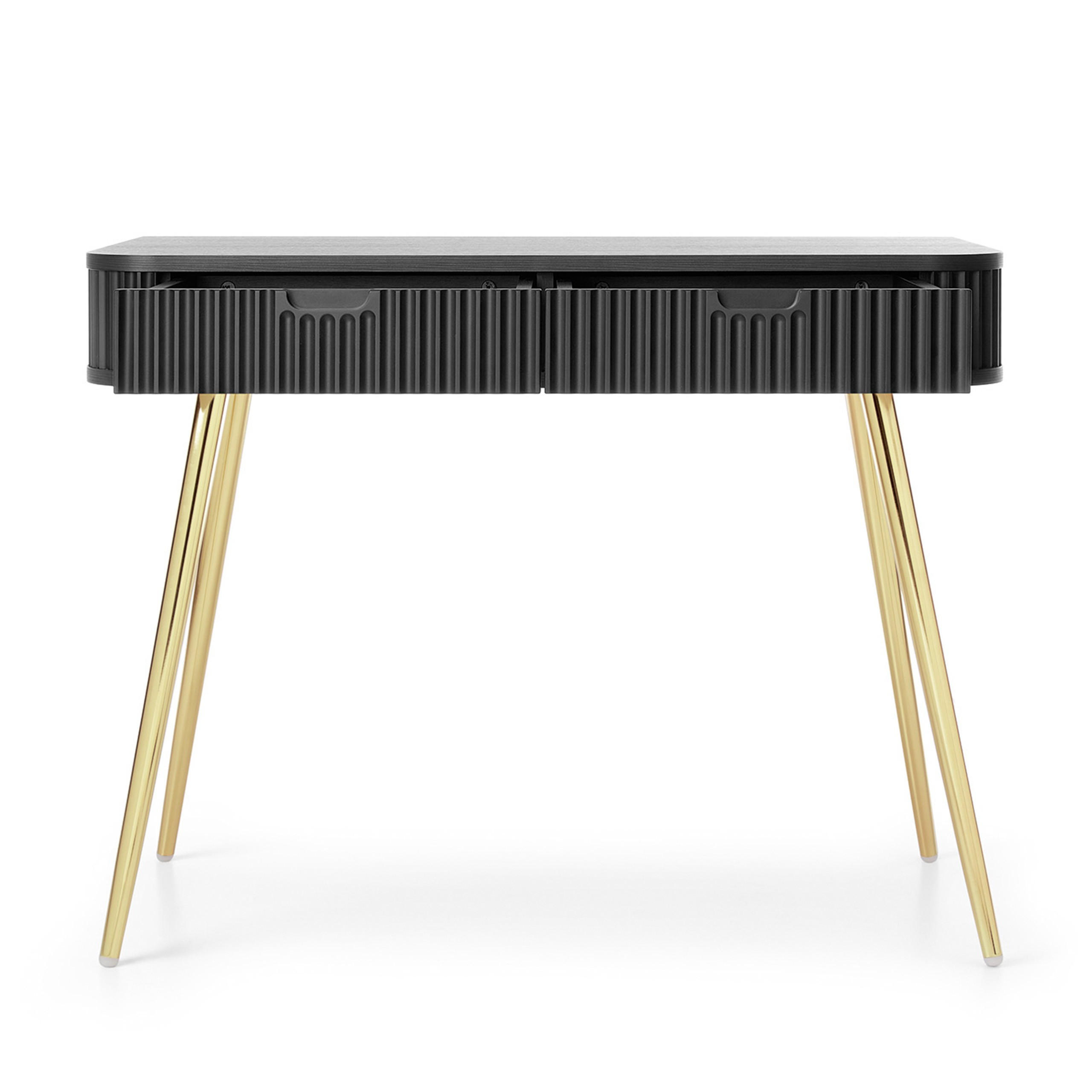 KONSOLENTISCH Zova Schwarz, Goldene Beine, Schminktisch mit Schubladen - Goldfarben/Schwarz, Holzwerkstoff/Metall (49/103/80cm) - Bettso