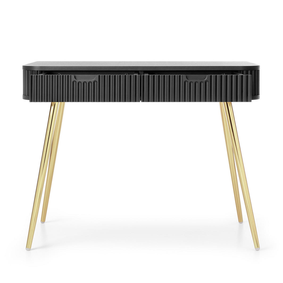 KONSOLENTISCH Zova Schwarz, Goldene Beine, Schminktisch mit Schubladen - Goldfarben/Schwarz, Holzwerkstoff/Metall (49/103/80cm) - Bettso