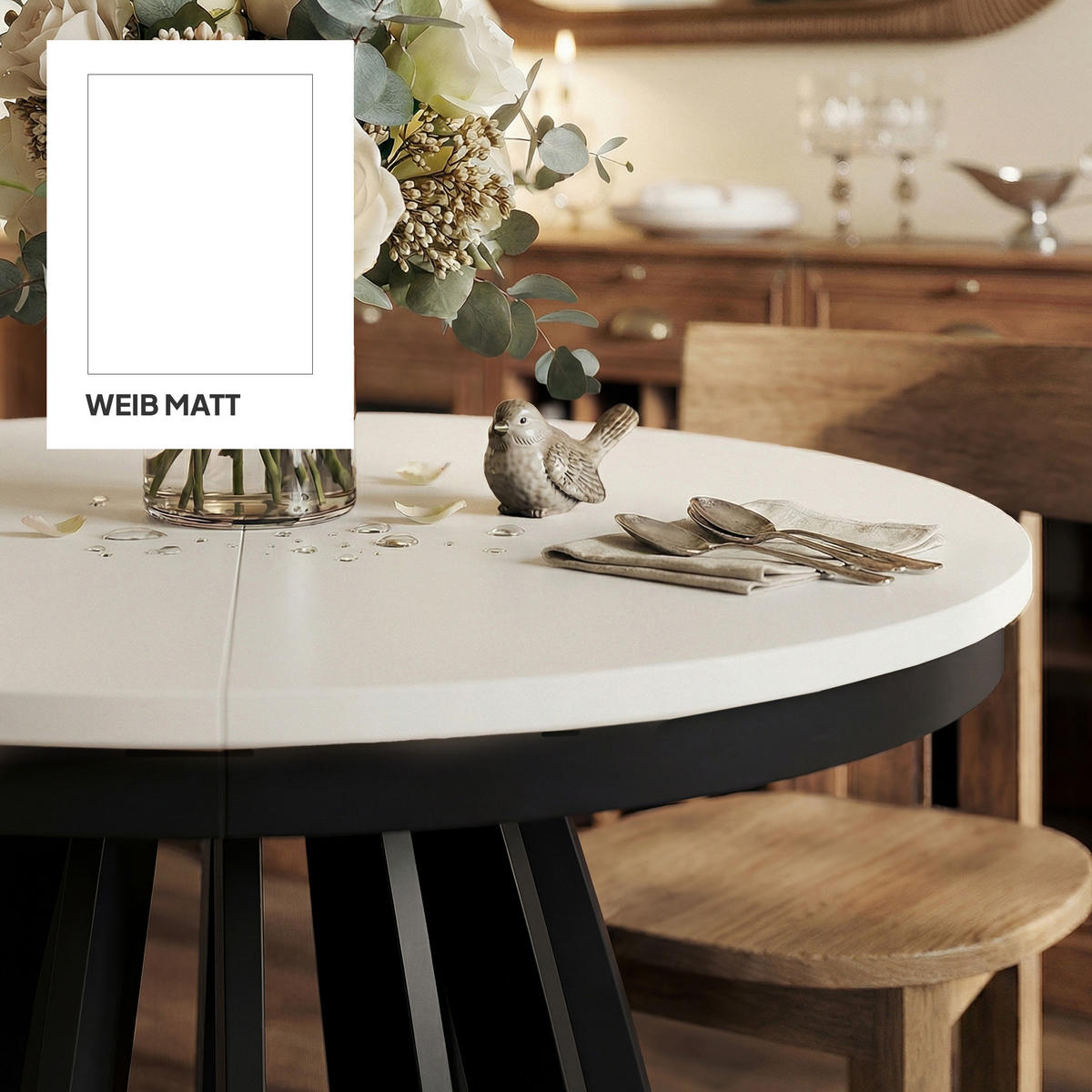 AUSZIEHTISCH VENO 100-180/76 cm Weiß / Schwarz matt - Weiß, Holzwerkstoff (100/100/76cm) - Idohome