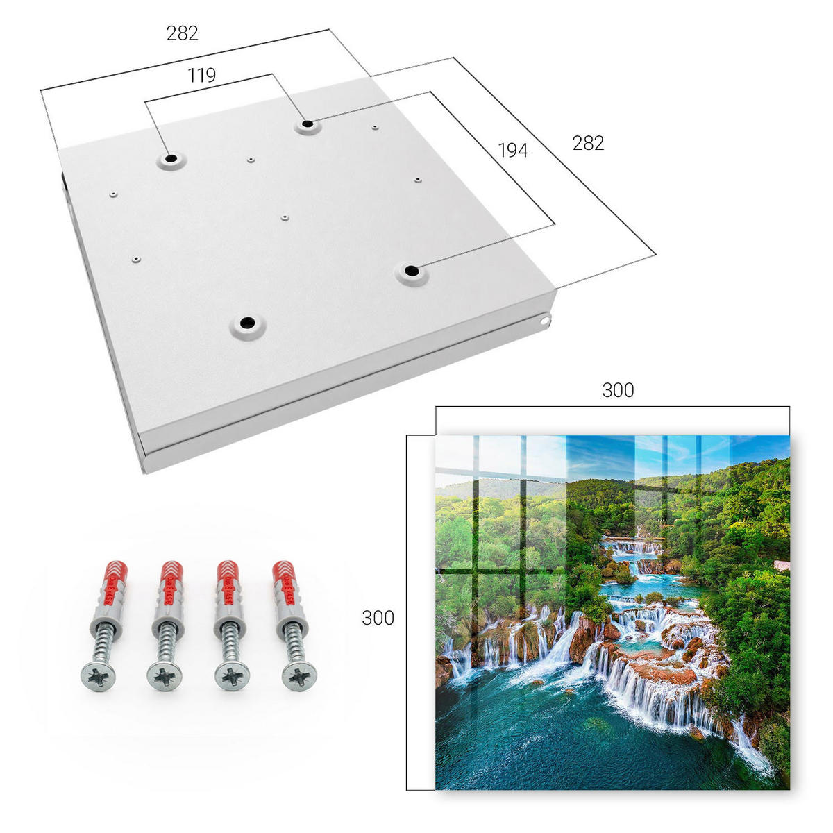 SCHLÜSSELBOX Weiß 30x30 cm – Türöffnung nach rechts - Natürliche Wasserfälle - Grün, Metall (30/30/5cm) - TULUP