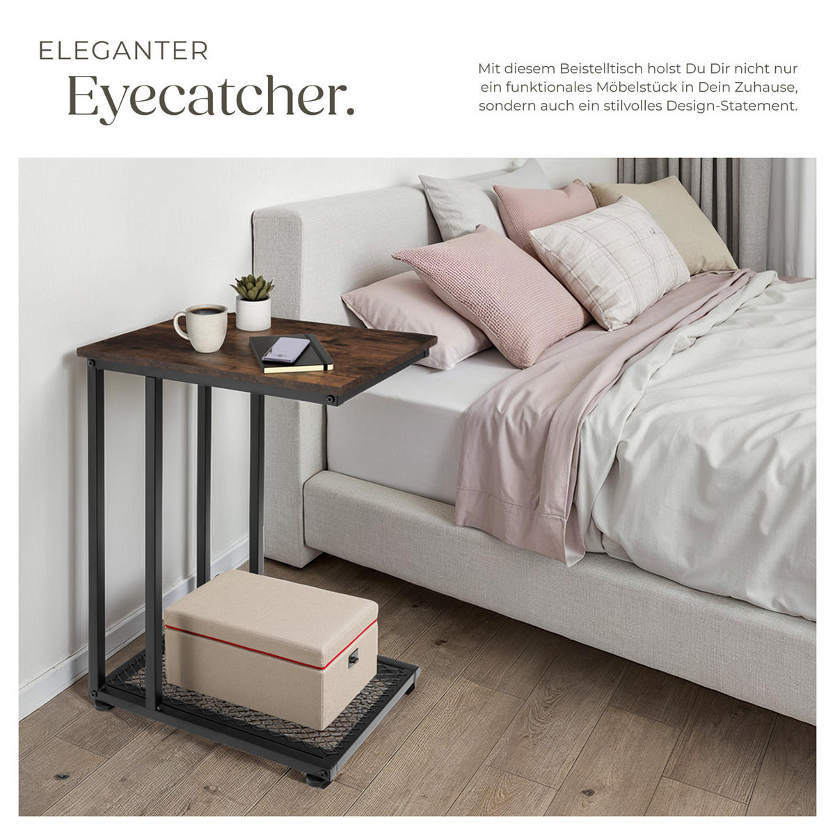 BEISTELLTISCH Eton,48 x 35 x 66 cm,Industrial Holz dunkel, rustikal - Rostfarben, Holz (48/35/66cm) - tectake