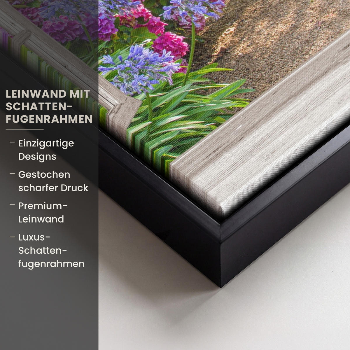 LEINWAND Bilder mit Rahmen - Hortensie - Durchsichtig - Blumen - Sommer - Lila - Weg - 30x40 - Lila, Textil (30/40cm) - MuchoWow