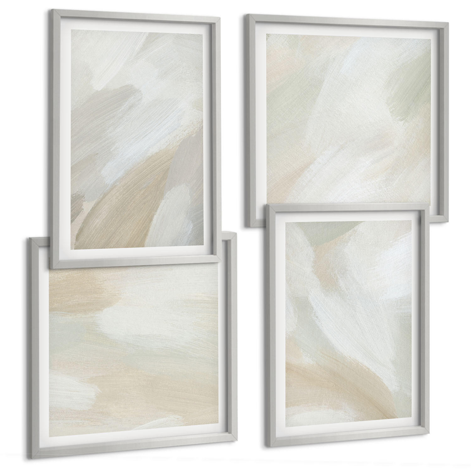 BILDER SET 4er Set - 50x50 cm & 40x60 cm Silberner Rahmen - Abstrakte Pinselmalerei auf Leinwand - Silberfarben, Kunststoff (50/50cm) - TULUP