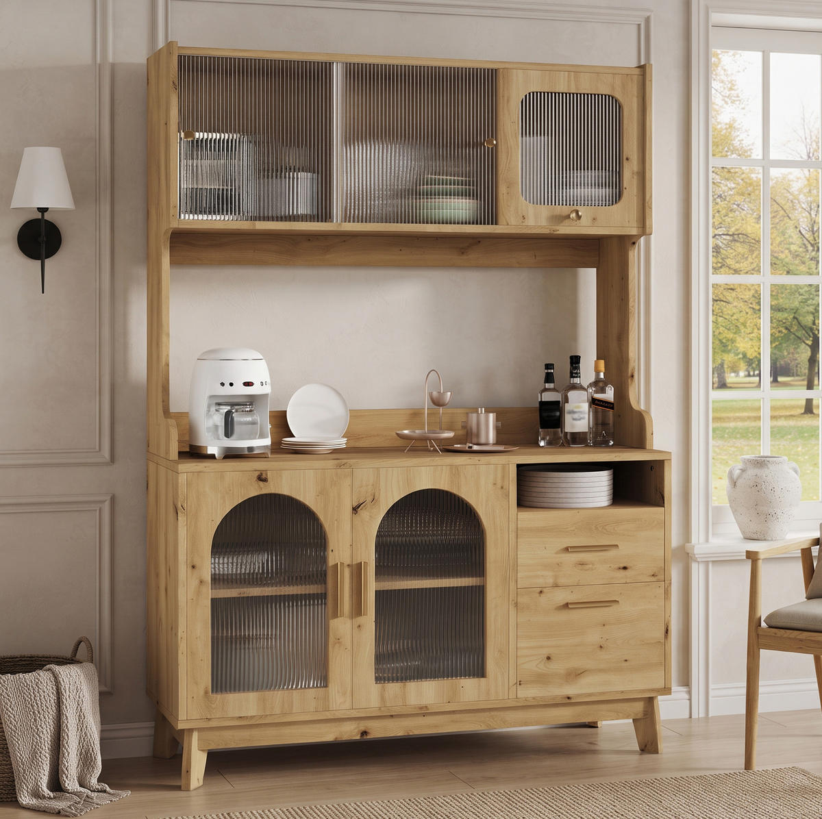 HOCHSCHRANK aus Spanplatte 120x40x178 cm Holzfarben mit Steckdosen und USB-Anschlüssen - Eichefarben, Holzwerkstoff (120/178/40cm) - IVMEU