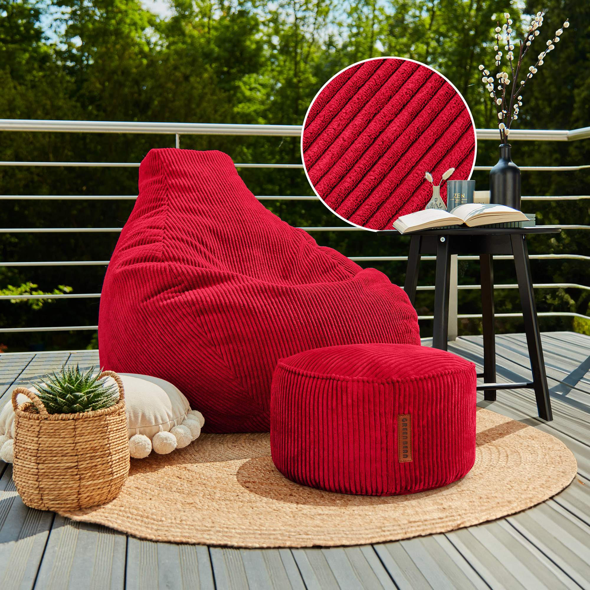 LOUNGE-SITZSACK Cozy + Fußhocker - Rot, Textil (80/90/90cm) - Green Bean