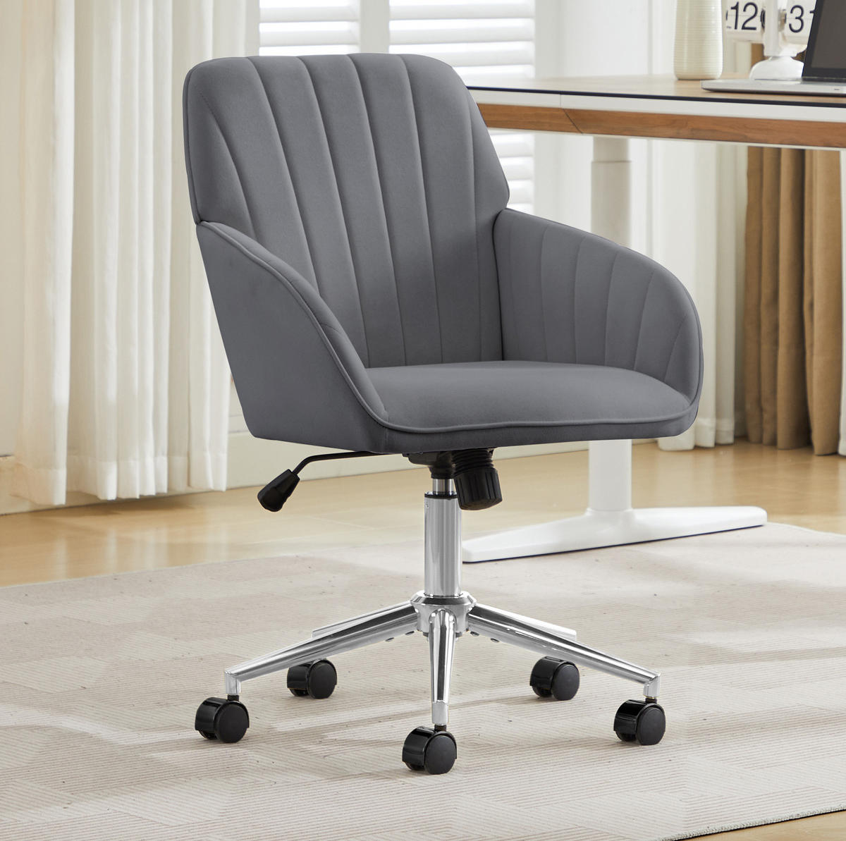 BÜRODREHSTUHL höhenverstellbar Samt Grau - Grau, Metall (60/97/62cm) - Meubliv