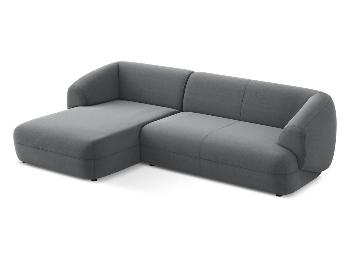 ECKSOFA Links Samt Stoff Grau - Dunkelgrau/Schwarz, Kunststoff/Textil (156/280cm) - Makamii