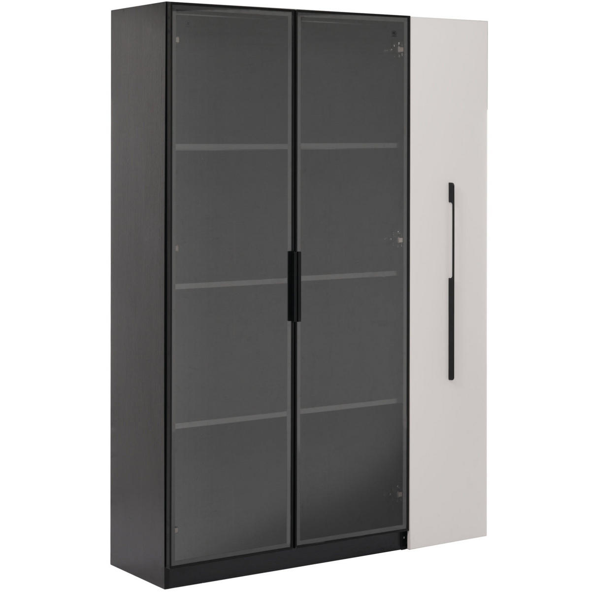 VITRINE 110,5/35/160 cm mit LED-Beleuchtung und seitlichem Auszug, 2-in-1 Stauraum, Schwarz/Weiß - Schwarz, Holzwerkstoff (110.5/160/35cm) - Redom