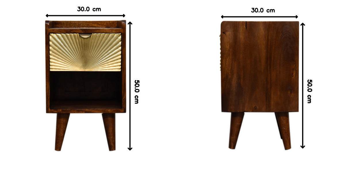 NACHTTISCH Mini Manila Gold mit 1 Schublade, 1 offenes Fach, Braun - Kastanienfarben/Messingfarben, Holz/Metall (30/50/30cm) - Artisan Furniture