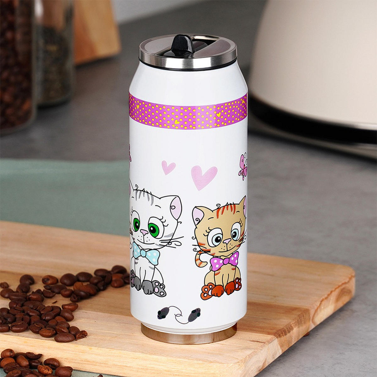 THERMOBECHER Dose Katze 400 ml Mehrfarbig - Multicolor, Metall (0.4L) - Orion 