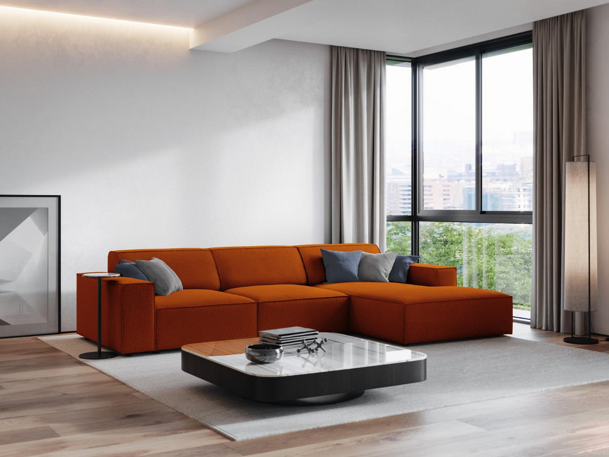 ECKSOFA rechts Jodie aus strukturiertem Stoff terrakotta 4 Sitzplätze - Terracotta, Textil (166/284cm) - Micadoni