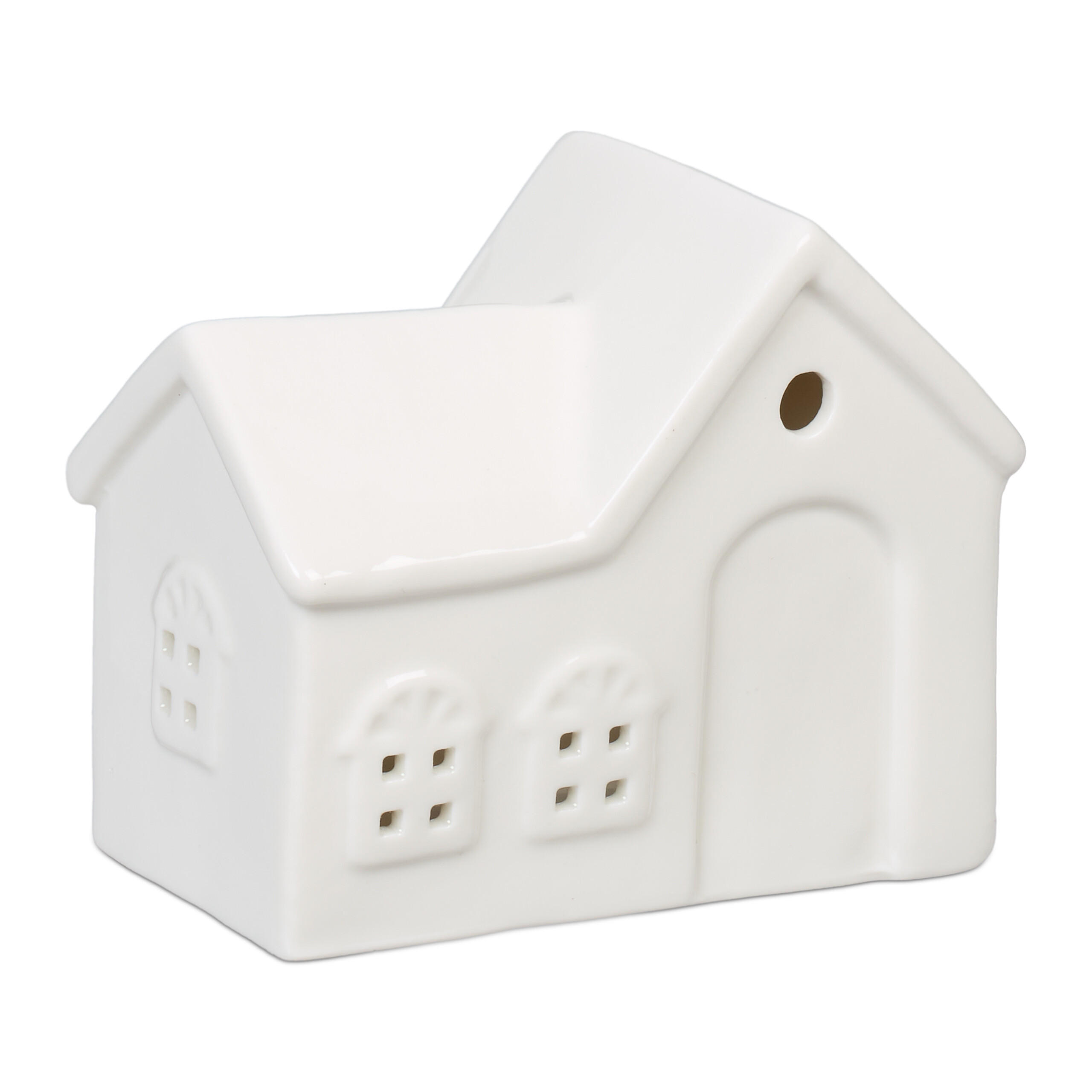 Relaxdays SVÍCEN Bílý porcelánový domeček na čajovou svíčku