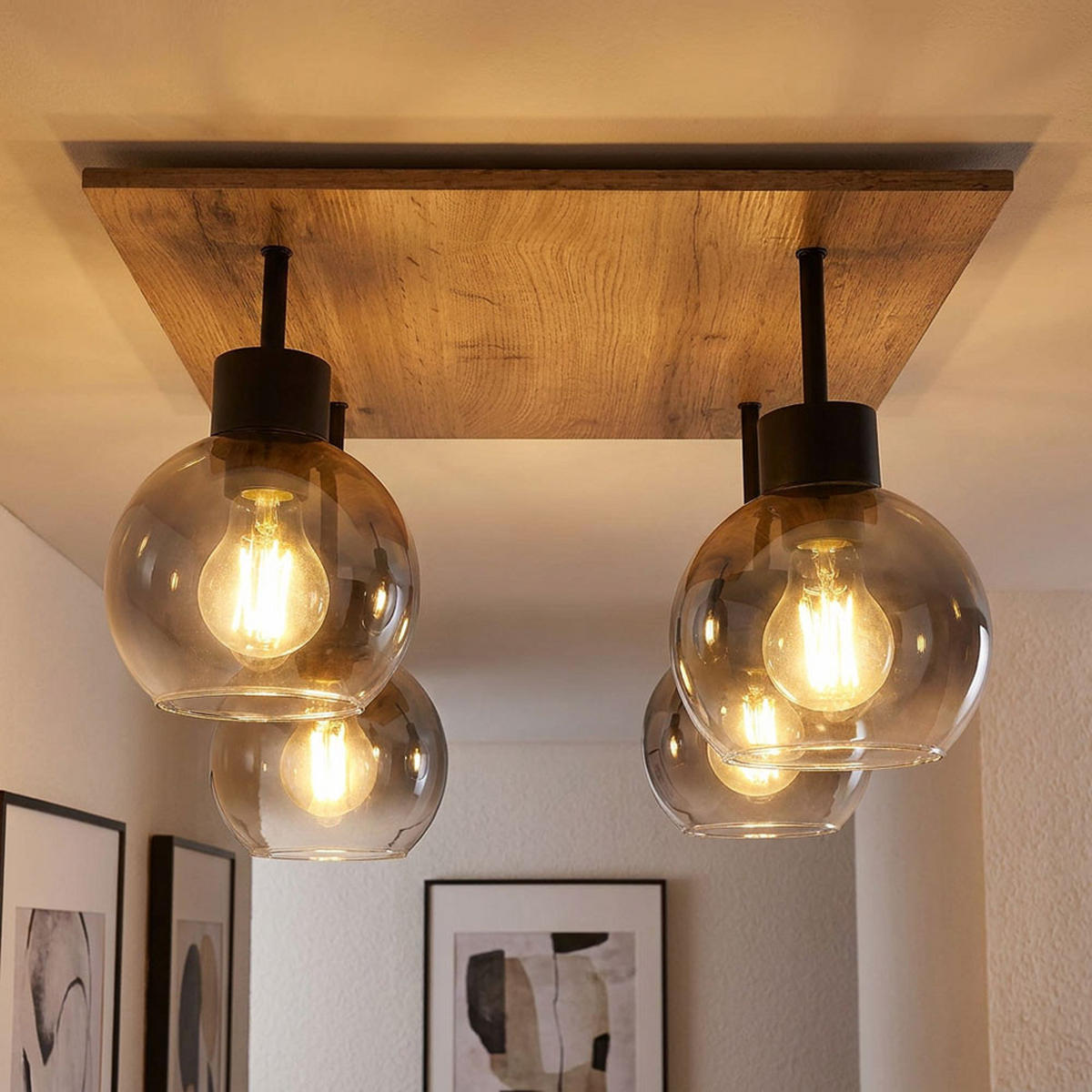 DECKENLEUCHTE MOITAS Holzoptik Braun - Braun, Glas (40/40/33.5cm) - Globo Lighting