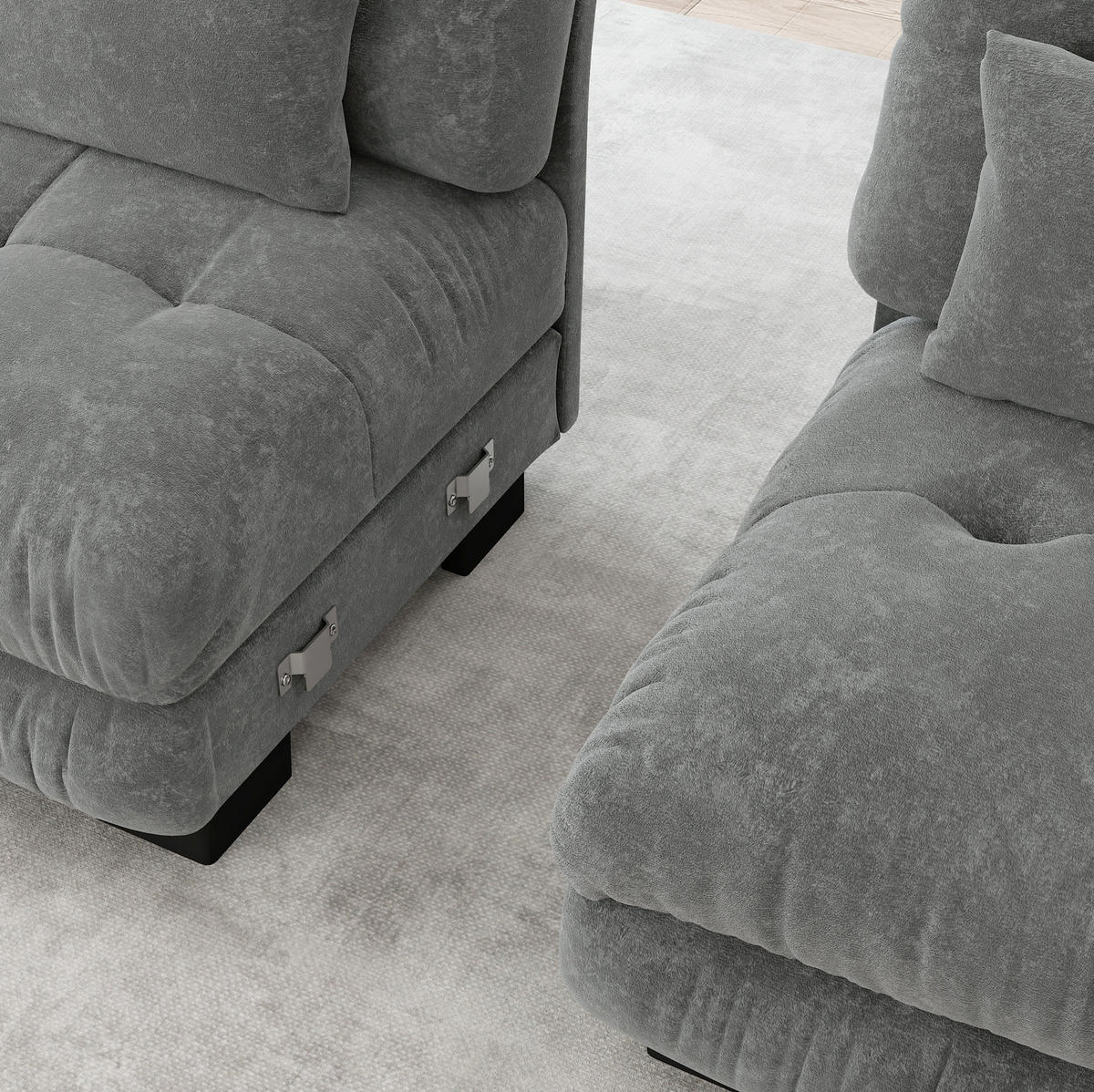 ECKSOFA 220/145/81 cm in Grau aus Chenille mit Ottomans und Cloud-Komfort - Grau, Textil (145/220cm) - Flora Grace
