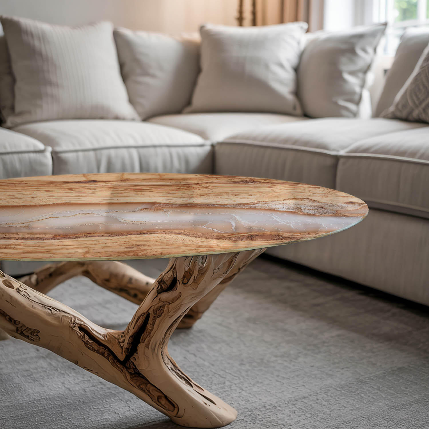 TISCHPLATTE Ø60 cm Naturholz mit Harzdetails Rund - Beige/Creme, Glas (60/60/0.4cm) - TULUP