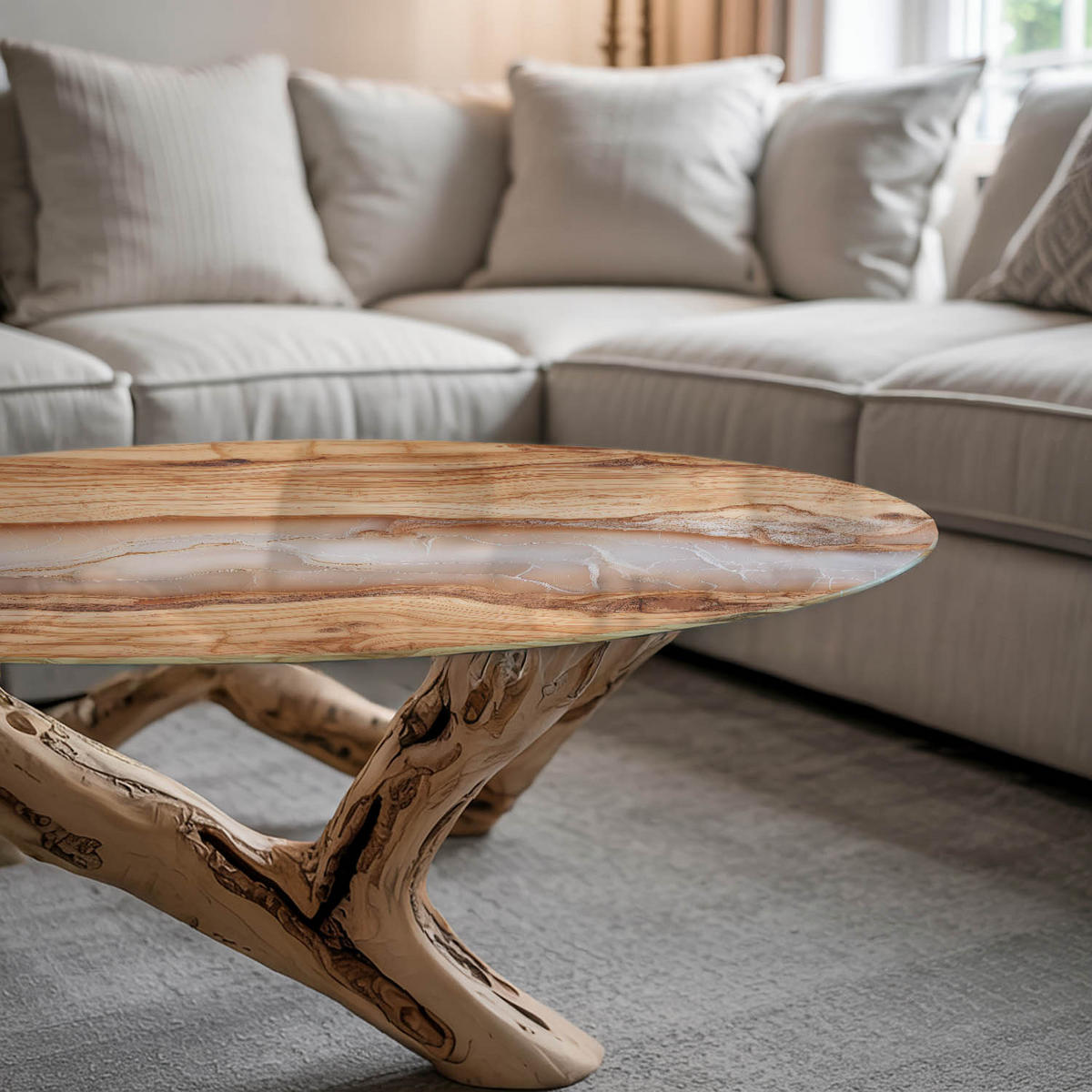 TISCHPLATTE Ø100 cm Naturholz mit Harzdetails Rund - Beige, Glas (100/100/0.4cm) - TULUP