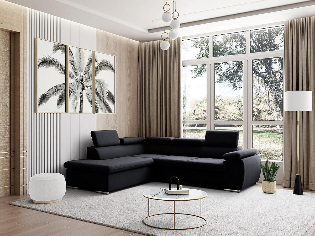 ECKSOFA mit Schlaffunktion & Bettkasten - Ecke Links - Stoff - Schwarz - FABIEN - Schwarz, Textil (221/271cm) - Vente-Unique