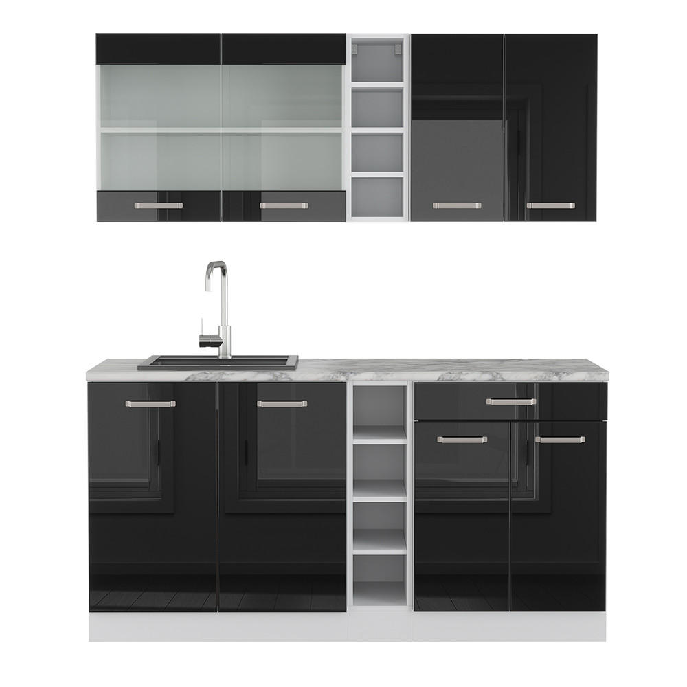 Vicco JEDNOTKOVÁ KUCHYNĚ R-Line Černý vysoký lesk/bílá 160 cm s pracovní deskou