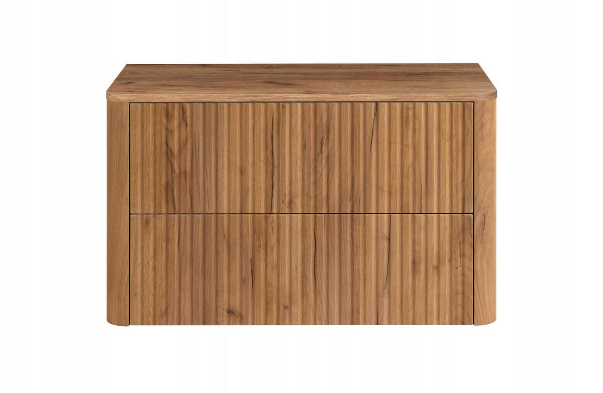 WASCHBECKENUNTERSCHRANK LINEA hängend geriffelt Eiche dunkelbraun mit Waschtischplatte 80/48/44 cm - Braun, Holzwerkstoff (80/48.4/43.7cm) - Rodan