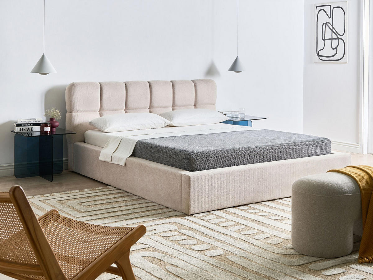 POSTEL s úložným prostorem 160/200 cm Látka Světle béžová Baston - béžová, textil (160/200cm) - Beliani