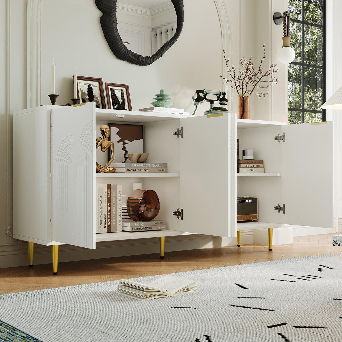 SIDEBOARD aus MDF und Spanplatte 160x40x80 cm Weiß mit 4 Türen und verstellbaren Einlegeböden - Weiß, Holzwerkstoff (160/80/40cm) - IVMEU