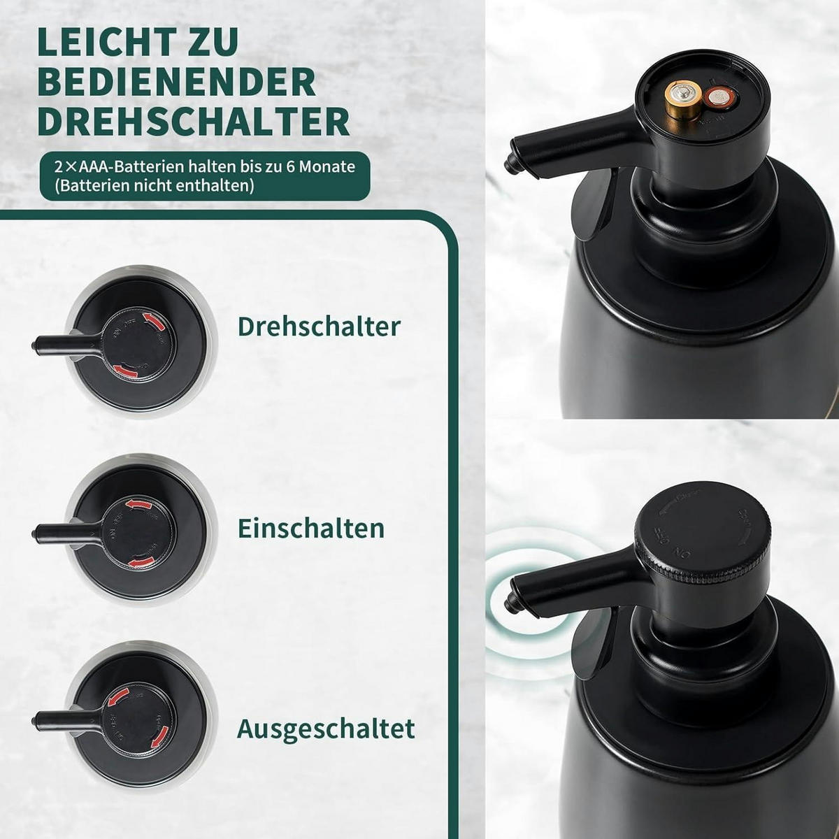 SEIFENSPENDER Automatisch Schwarz Keramik 560ml - Schwarz, Keramik (9/17/10cm)